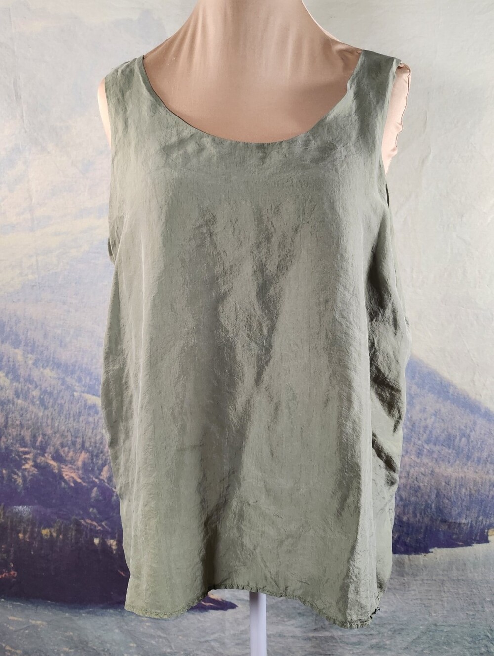 Vtg 100% Silk Tank Top Sage Green Adrian Jordan 18/20